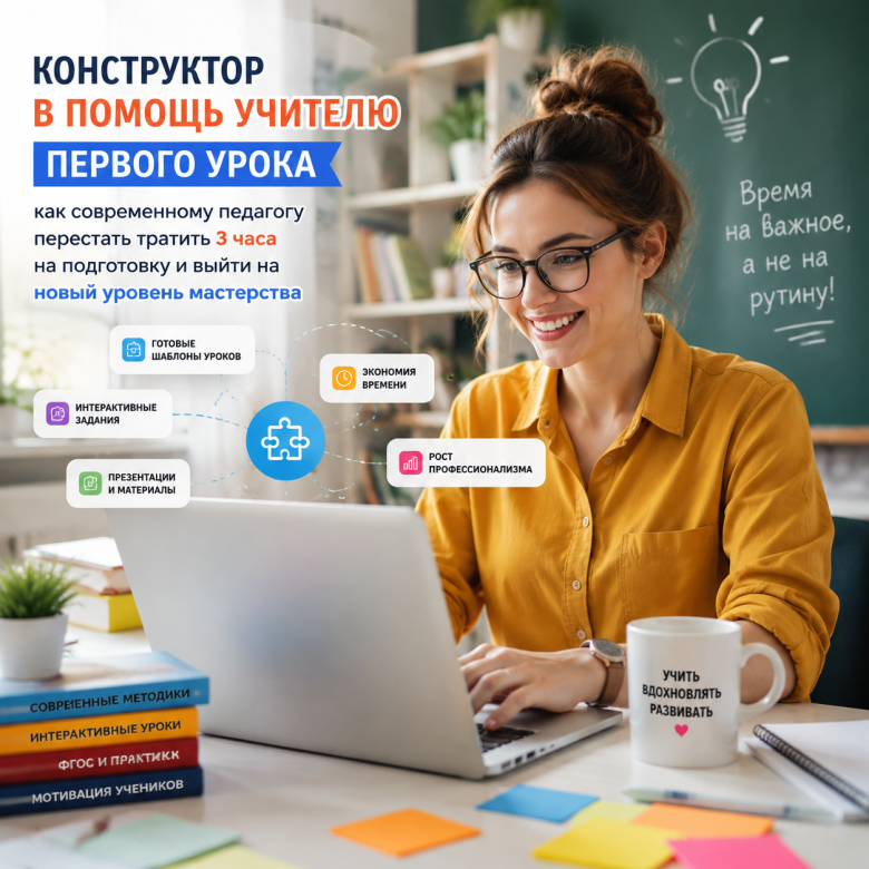Конструктор первого урока: как современному педагогу перестать тратить 3 часа на подготовку и выйти на новый уровень мастерства.