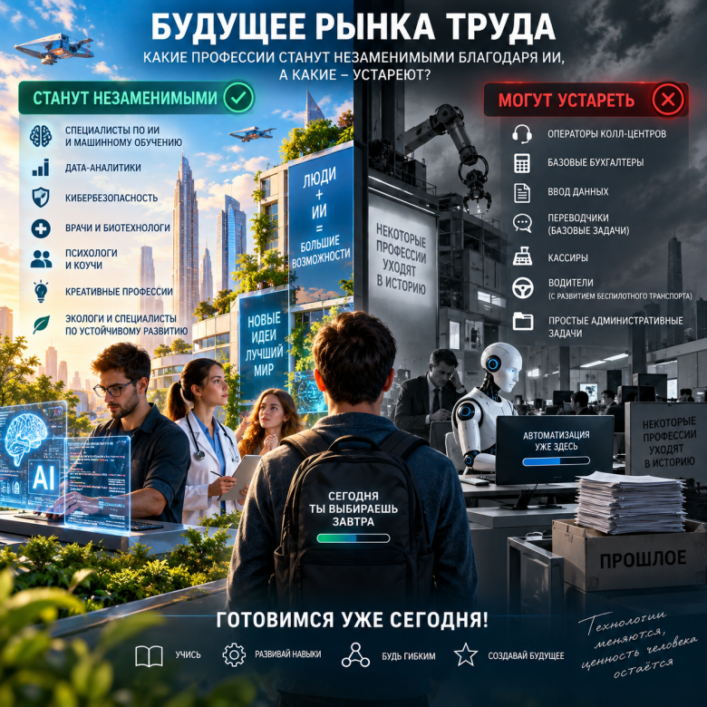 Будущее рынка труда: какие профессии станут незаменимыми благодаря ИИ, а какие – устареют? Готовимся уже сегодня.